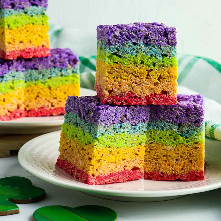 Rainbow Rice Krispie Treats for Sweet and Colorful St. Paddy's Day Fun