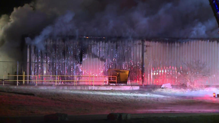 Crews work to battle large fire at Vico Plastics in Albion