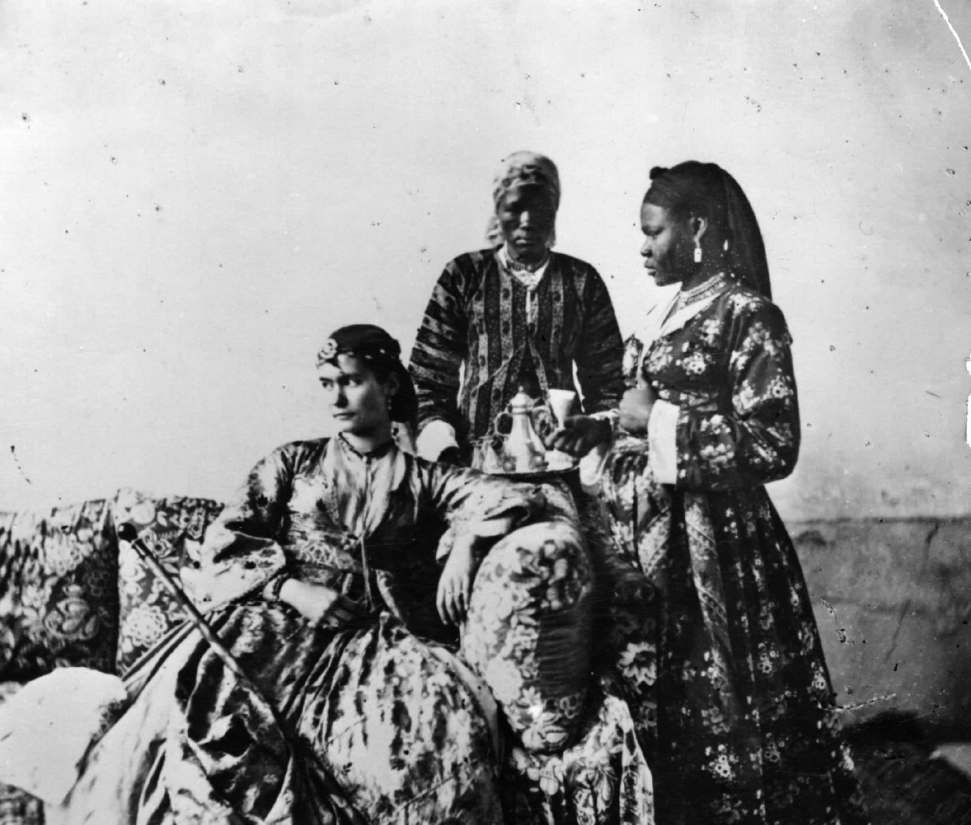 Circa 1870, the woman on the left wears a crinoline underneath her dress while being attended to by the other two women, this in a Cairo harem.<p>You may also like:<a href="https://www.starsinsider.com/n/398730?utm_source=msn.com&utm_medium=display&utm_campaign=referral_description&utm_content=397441v1en-en"> Friday the 13th: Inside the world's most haunted forest</a></p>
