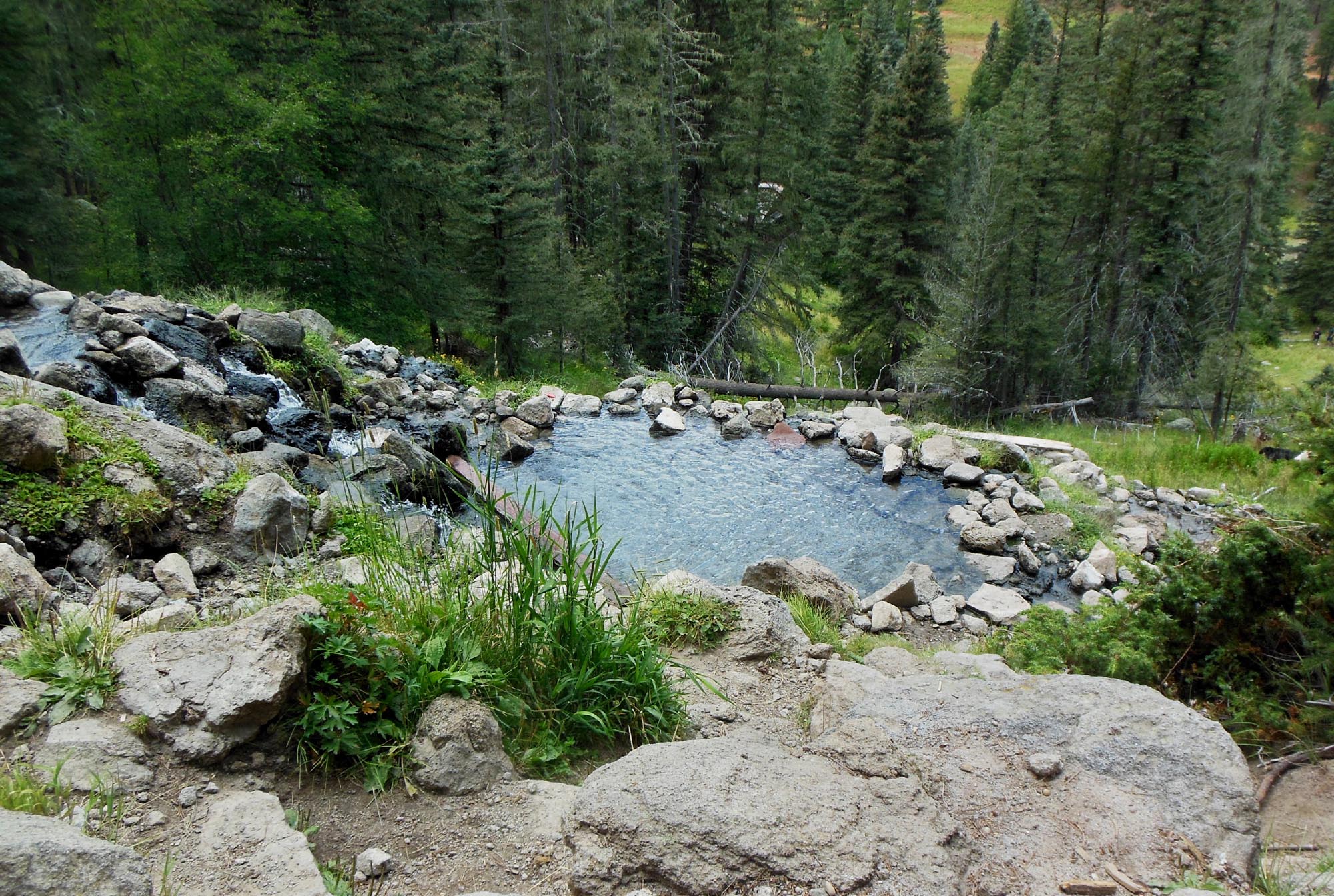Hike through Santa Fe National Forest to reach this hot spring.