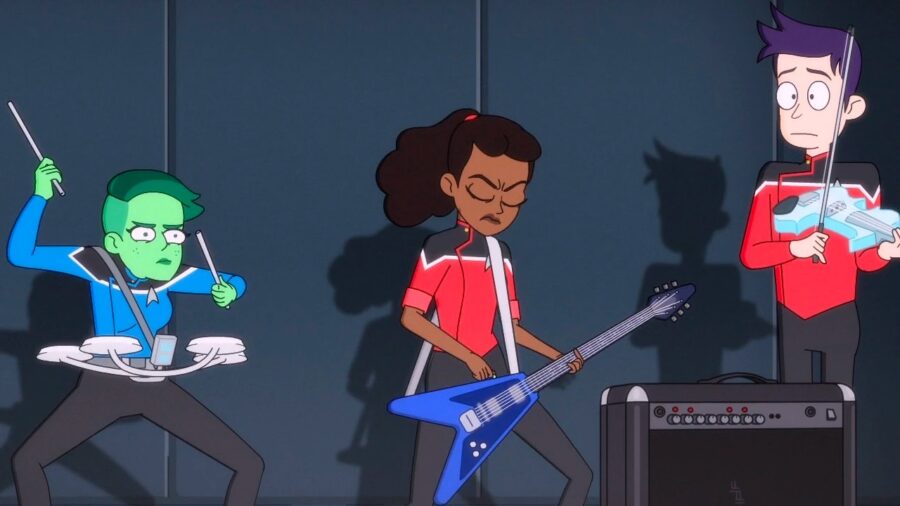 <p>Meanwhile, Lower Decks hasn’t dipped into the licensed music pool very much, but the animated show did introduce some fun facts into the franchise, including the fact that there is a musical genre known as “Klingon acid punk” our heroes love.</p>