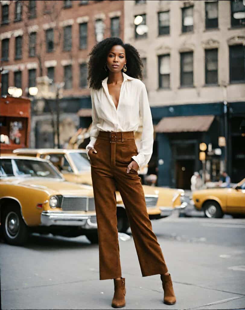 <p>Wearing your ankle-length pants with a basic white button-down shirt offers a chic and balanced look from top to bottom. The cropped length accentuates ankles and can add a subtle flair, while the simplicity of the white shirt complements the clean lines of your outfit.</p>