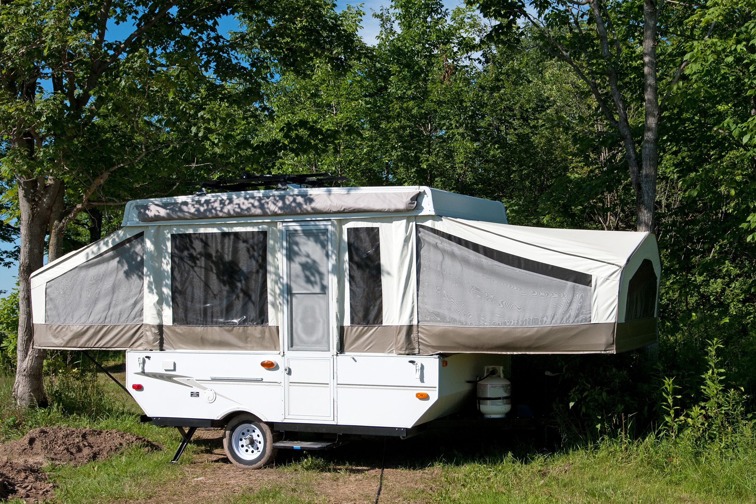 <p>Average RV prices can range from $5,000 to more than $140,000 new, the RVIA says. Some price tags even stretch into the millions of dollars, although this isn’t average. The cheapest type of RV tends to be folding camping trailers, commonly called pop-ups; Class A motorhomes, which have the buslike front windshield, are typically the most expensive.</p>