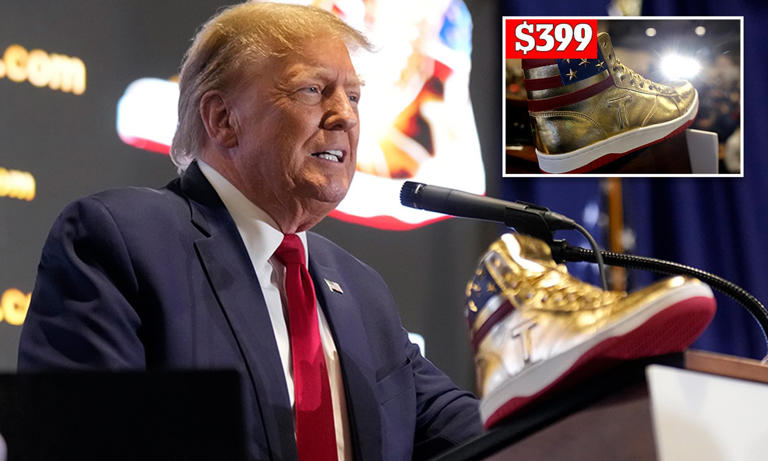 Trump kicks up his heels at Sneaker Con in Philadelphia and touts new ...