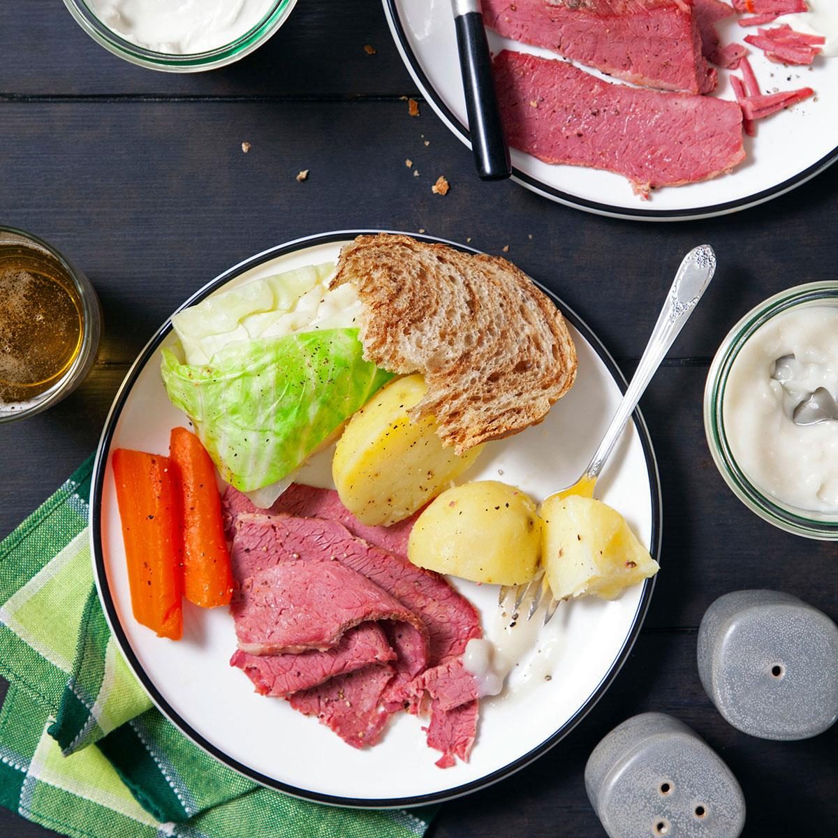 <p>It may be the most famous dish to eat on St. Patrick's Day, but this Irish-American corned beef recipe is a favorite at our table all year long. This is how to make corned beef and cabbage. —Evelyn Kenney, Trenton, New Jersey</p> <div class="listicle-page__buttons"> <div class="listicle-page__cta-button"><a href='https://www.tasteofhome.com/recipes/favorite-corned-beef-and-cabbage/'>Go to Recipe</a></div> </div>