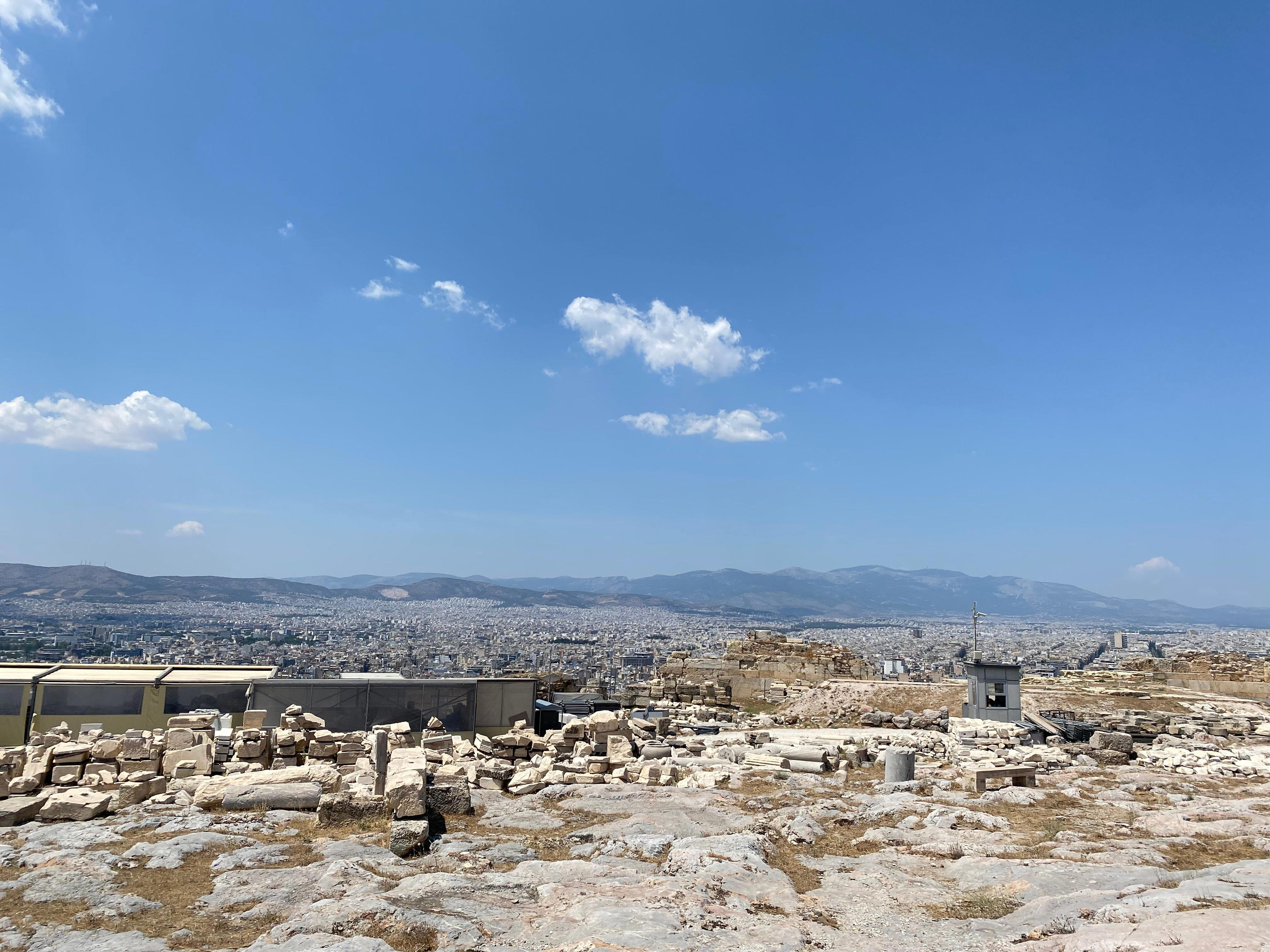 <p>Athens was extremely hot in the middle of May, and walking around the Acropolis was a challenging feat.</p><p>We had to take many breaks, and I think I nearly passed out from dehydration. Plastic <a href="https://www.businessinsider.com/how-to-pack-for-disney-according-to-vacation-planner-2022-1">water bottles</a> were expensive, so it would've been nice if we'd packed our own to fill up.</p>