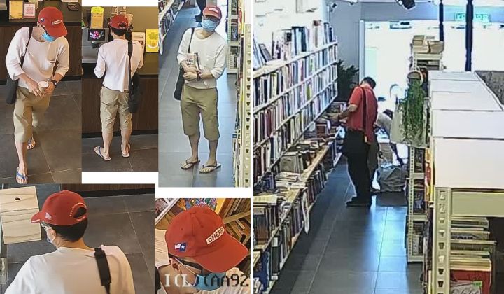 man steals big bag of books from self-service bookstore “books n bobs” with coffee to boot