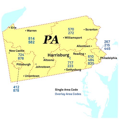 how many area codes are in central pennsylvania?
