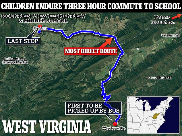 kindergarten flop: five year-olds in west virginia must commute for three hours a day to and from school just 20 miles away because bus route is so long, leaving exhausted youngsters with no time to play