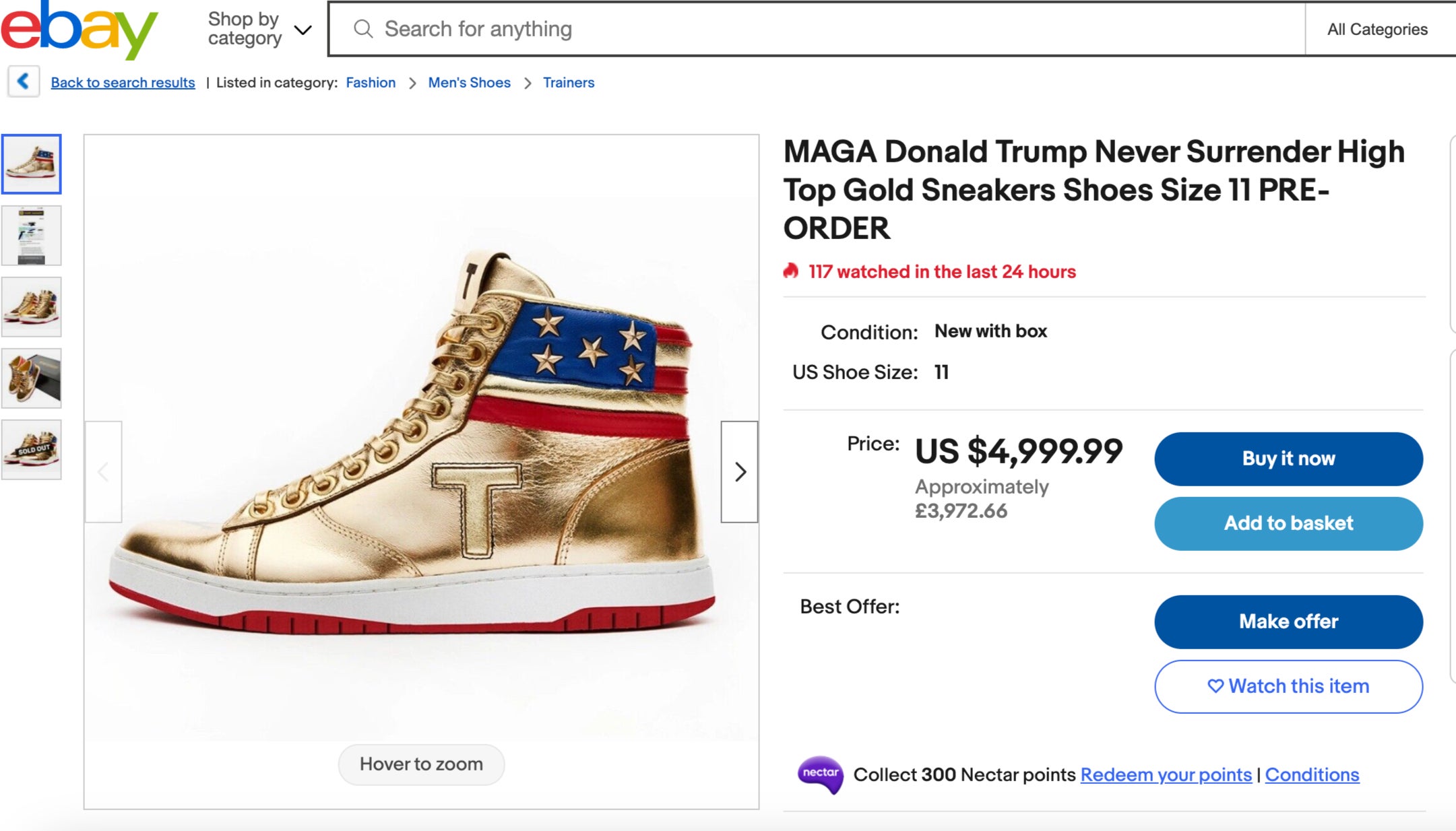donald trump’s sneakers: everything we know about the $399 ‘never surrender’ gold high-tops