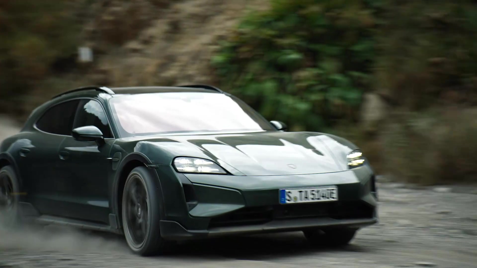 The New Porsche Taycan Turbo Cross Turismo In Oak Green Driving Video   BB1ivikK.img