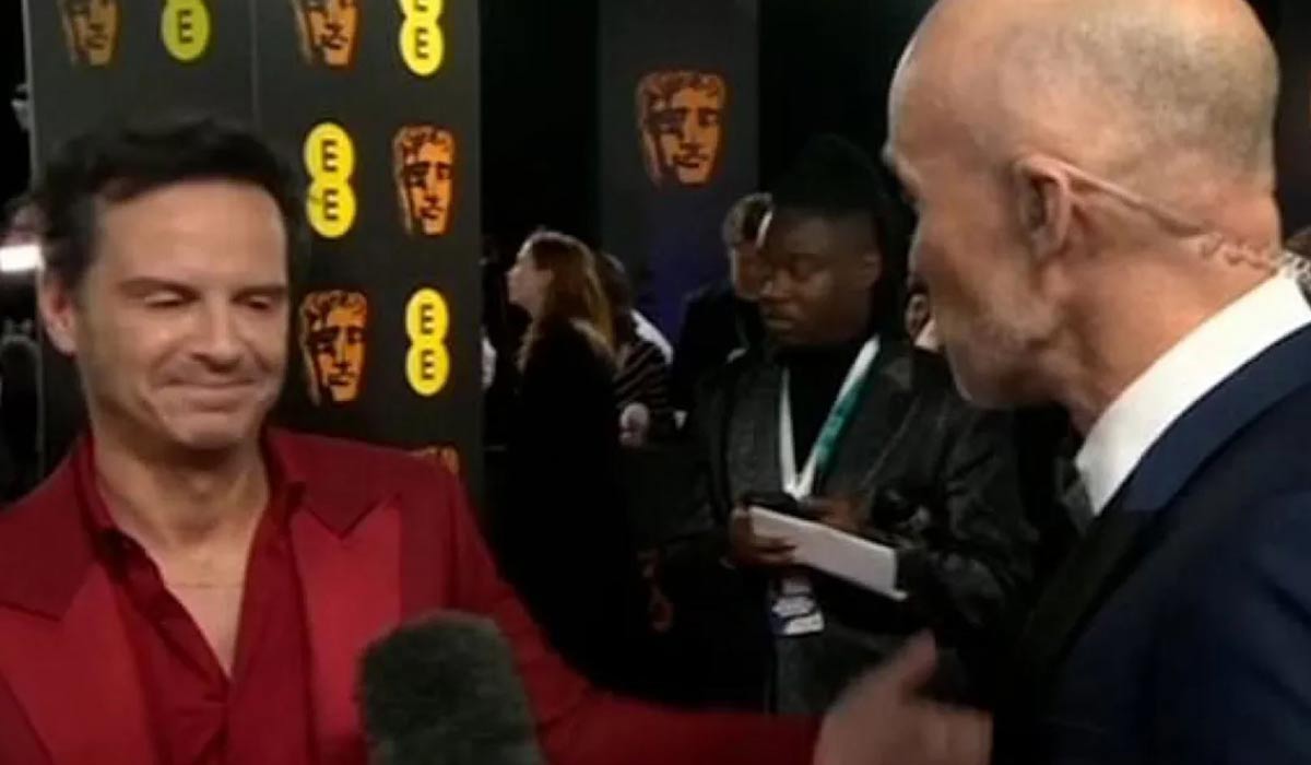 'too much too much' andrew scott walks away from extremely awkward bbc interview on bafta red carpet