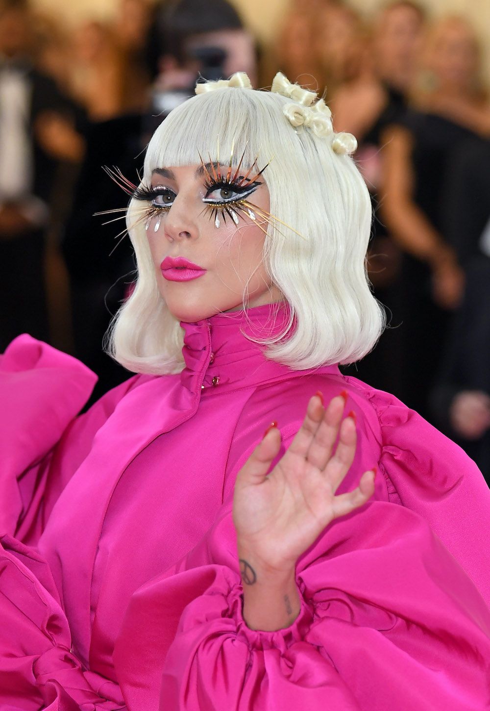 <p>                     This was one of the most memorable Met Gala looks of all time, seen at 2019's "Camp: Notes on Fashion". Lady Gaga had multiple outfit changes on the red carpet and, when she removed her oversized sunglasses, revealed these incredibly detailed statement lashes, complete with graphic liner and a fuchsia lip to match her dress.                   </p>