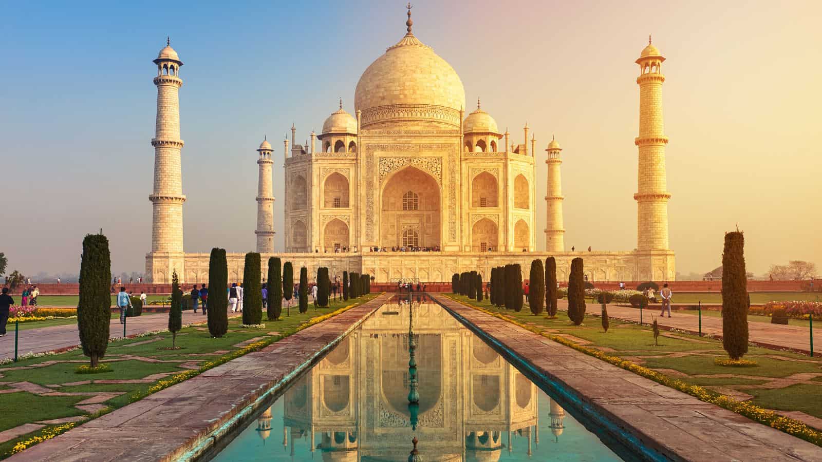 <p>This white marble mausoleum, located in Agra, India, is a symbol of love and loss. According to <a href="https://whc.unesco.org/en/list/252/#:~:text=The%20Taj%20Mahal%20is%20considered,further%20increases%20the%20aesthetic%20aspect.">UNESCO</a>, the beautiful tomb was built by Emperor Shah Jahan in 1632–48 AD, in memory of his beloved wife, Mumtaz Mahal. It combines elements of various architectural styles and has symmetrical gardens with several pools and gateways.</p>