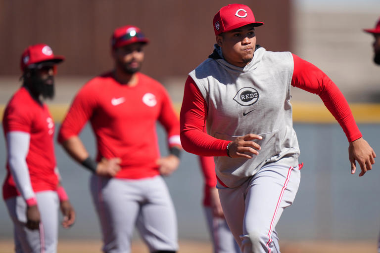 Noelvi Marte during spring training drills before his PED suspension was announced in March.