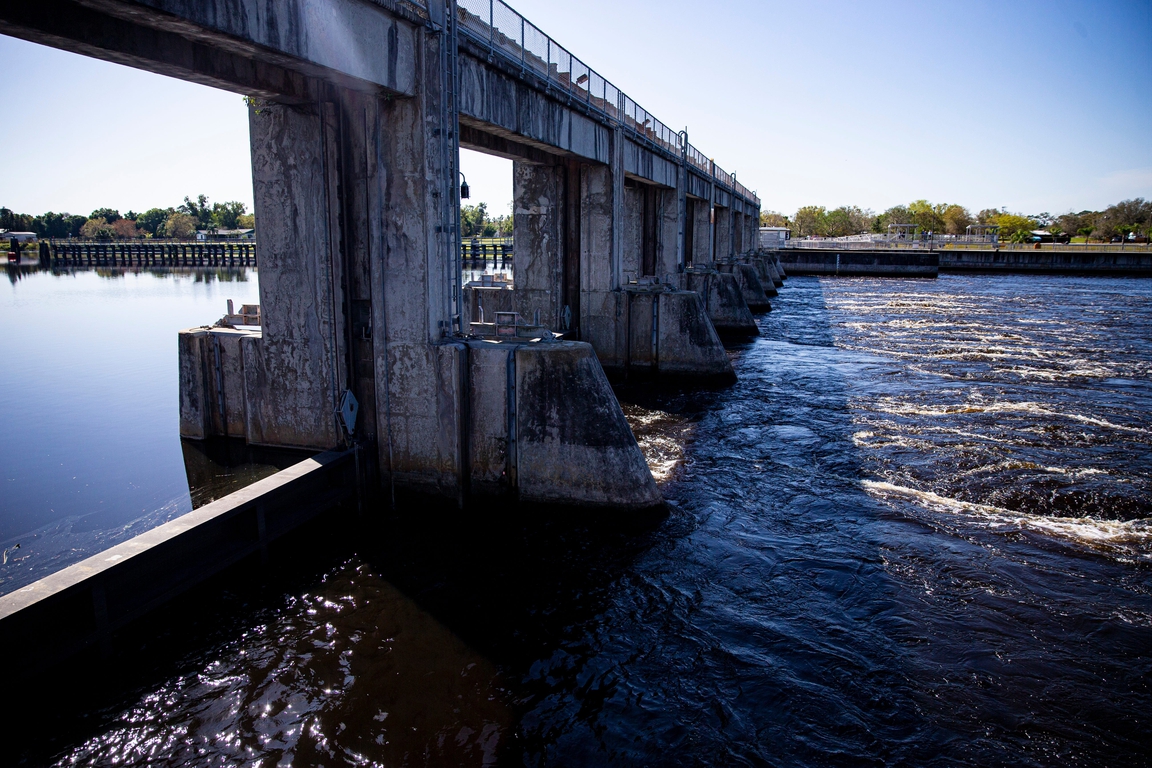 Water continues to rush through the Ortona Locks on the Caloosahatchee ...