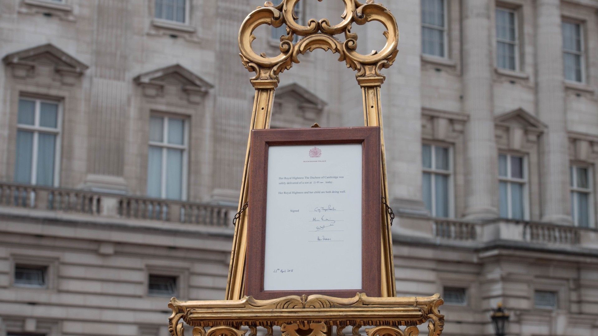 <p>                     In the current digital age, royal births are usually first announced via social media, in order for the royal family to break the news first. However, the tradition of mounting an easel with the details of the birth outside of Buckingham Palace is still very much alive!                   </p>                                      <p>                     This tradition first began decades ago, when the easel was the only way for the royals to make a public announcement. Typically placed outside of the palace by a member of the Royal Household, the easel is now more a tradition than an<em> actual </em>announcement – but it still includes all the details of a new baby’s birth, including the location, the newborn's name, and the baby’s weight.                    </p>