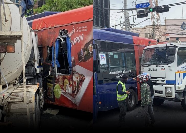 รถปูน เลี้ยวชนรถเมล์สาย 18-56r กระจกแตก พังยับ ใกล้รพ.วชิระ ทำรถติดหนัก