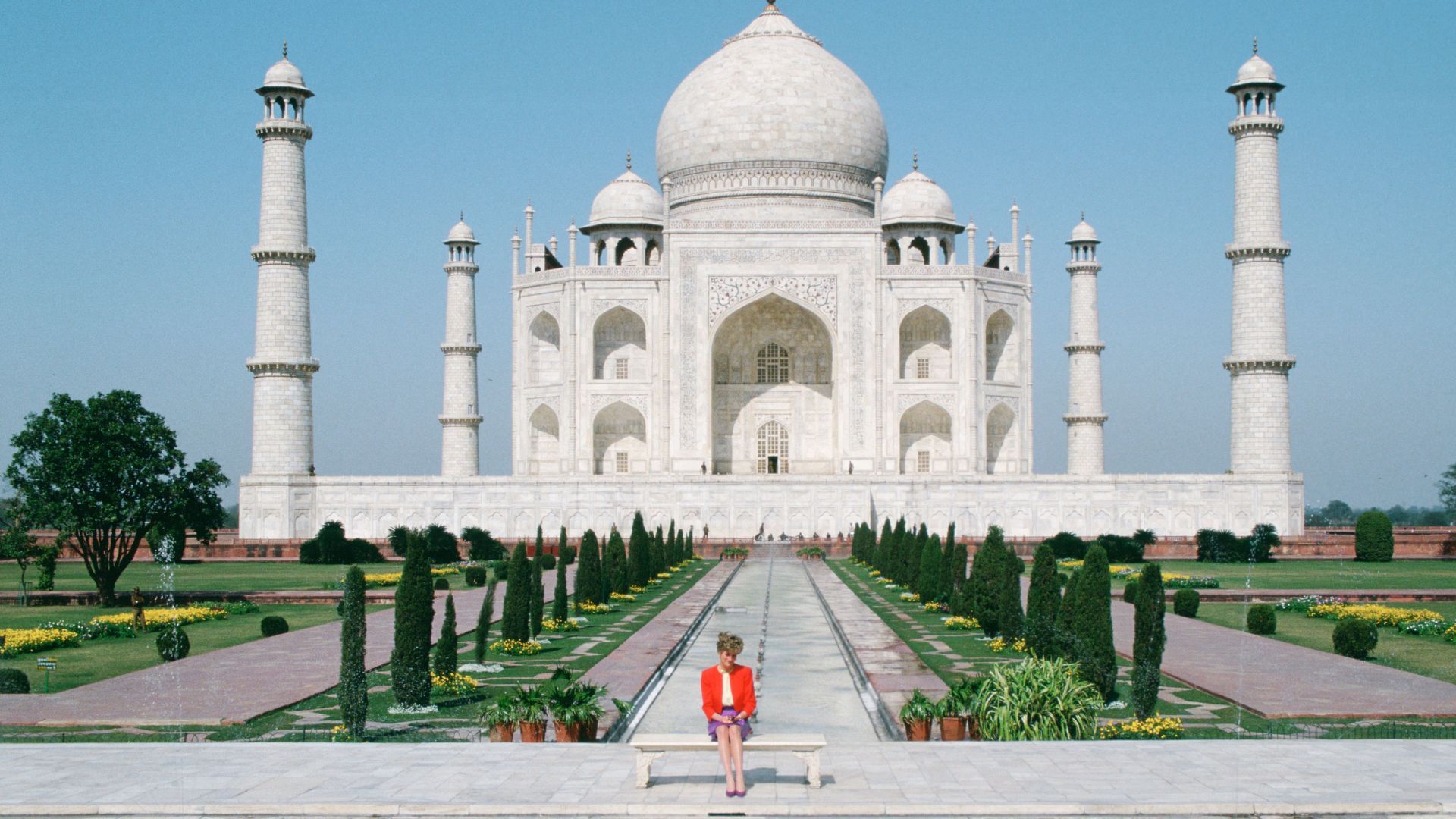 <p>                     While marriage breakdown rumours were swirling at the time, Princess Diana said her experience of the monumental Taj Mahal was "fascinating and very healing". The resulting image of Diana sitting alone in front of the epic ivory-white marble mausoleum became one of the most memorable photographs of the Princess's seven-day trip to India if not one of the most famous images of all time. Diana spent over an hour contemplating the Taj’s beauty before writing, "A beautiful monument" in the visitors' book. Though she visited India multiple times, her first visit in 1992 when she also visited Delhi, Hyderabad, and Kolkata is perhaps her most known.                   </p>