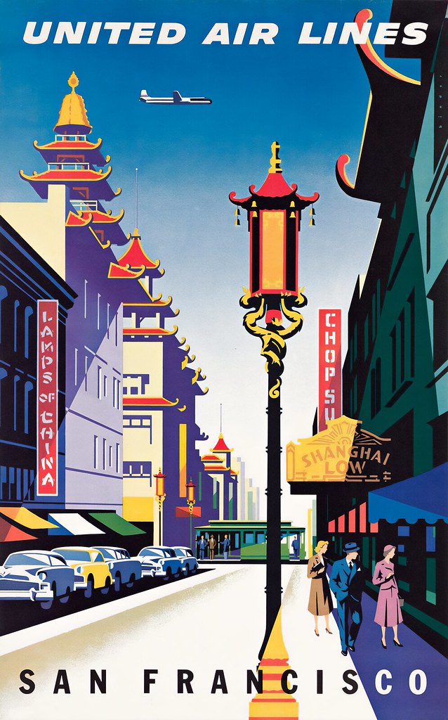 Similarly, Joseph Binder's illustrations for United depicted cities with a sense of elegance and what the world viewed as new or modern, now reads as retro future. These images invoke nostalgia possibly for a world that doesn't exist in a sense. His posters often showcased bustling cities using rich color to portray the feeling of their liveliness.