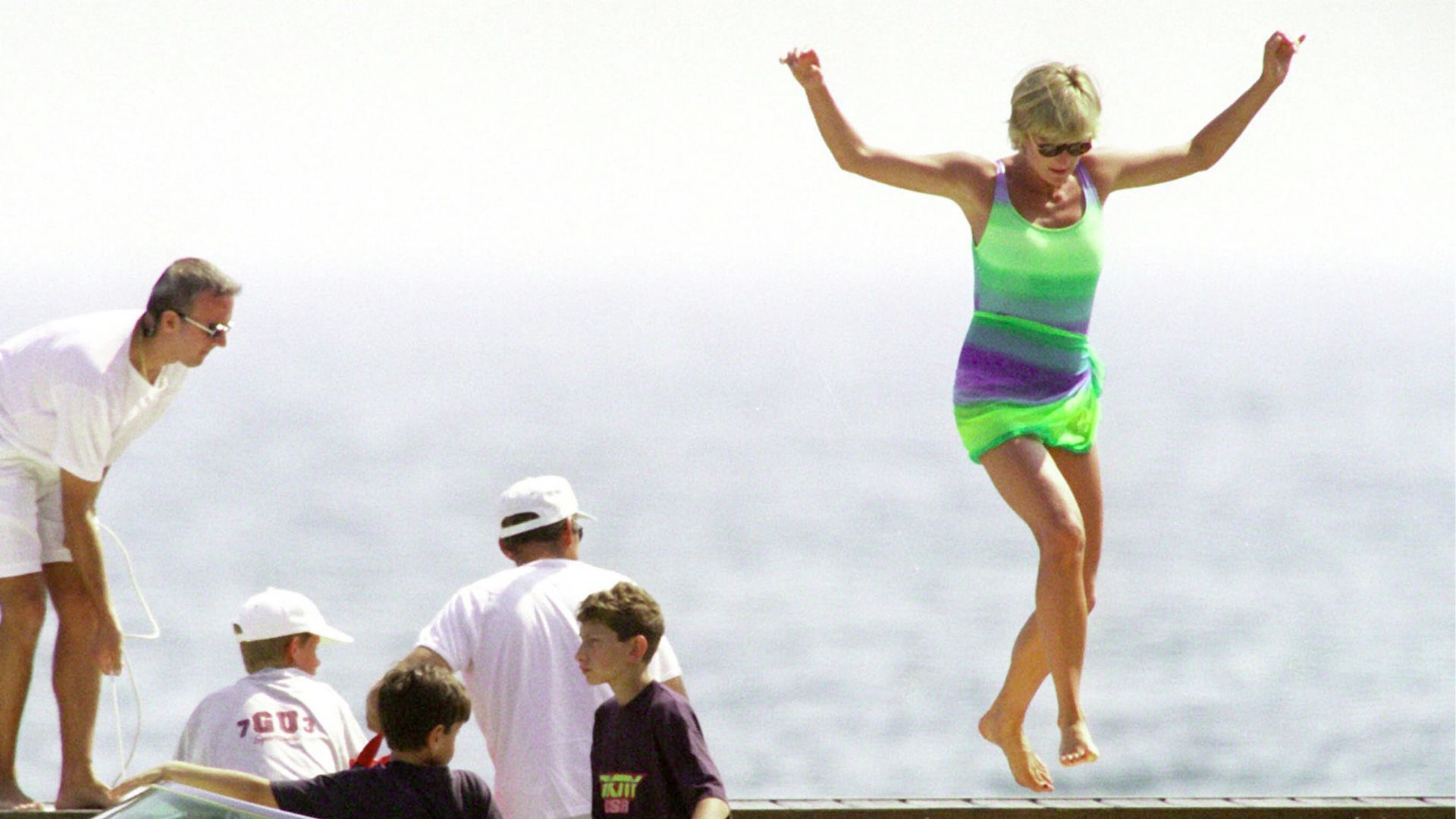 <p>                     Undoubtedly, one of Princess Diana's best fashion moments is when she sported that iconic acid green one-piece aboard Mohamed Al Fayed's Yacht. Docked on the shores of France’s St Tropez Diana, Dodi, William, and Harry spent idyllic days swimming and sunbathing. In his memoir <em>Spare</em>, Prince Harry notes, “There was much laughter, horseplay, the norm whenever Mummy and Willy and I were together, though even more so on that holiday. Everything about that trip to St. Tropez was heaven. The weather was sublime, the food was tasty, Mummy was smiling."                   </p>