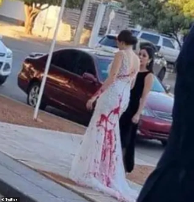 bride is splattered with red paint as she's walking down the aisle - amid claims her groom's 'unhinged' mom arranged attack... before later attempting to steal her son's passport to ruin his honeymoon