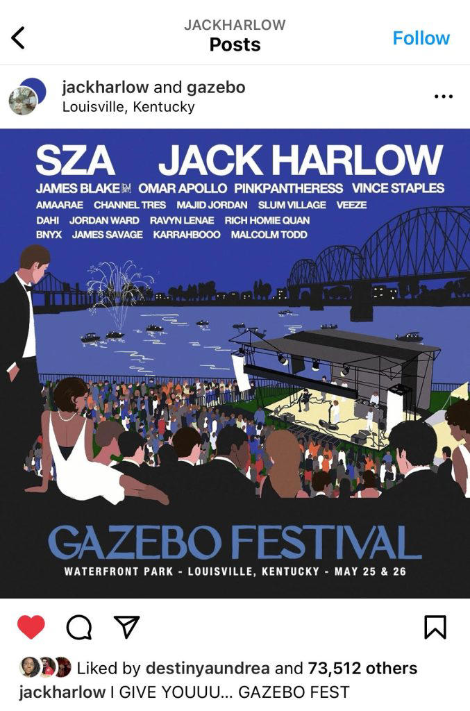 Jack Harlow announces his Gazebo Festival; SZA, Veeze, and more to perform