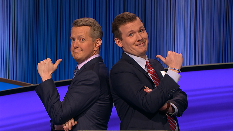Sean McShane (right) with "Jeopardy!" host Ken Jennings