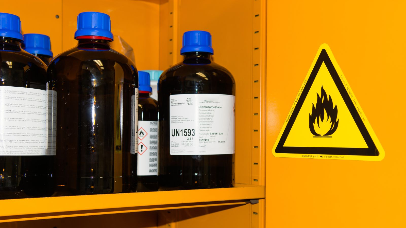 <p>In warm conditions, flammable liquids evaporate faster, making them more volatile and posing a significant fire hazard. Never store anything flammable near a heat source—even a low-key one like a refrigerator! Instead, place them in designated safety containers, away from warmth and out of reach of children and pets.</p>