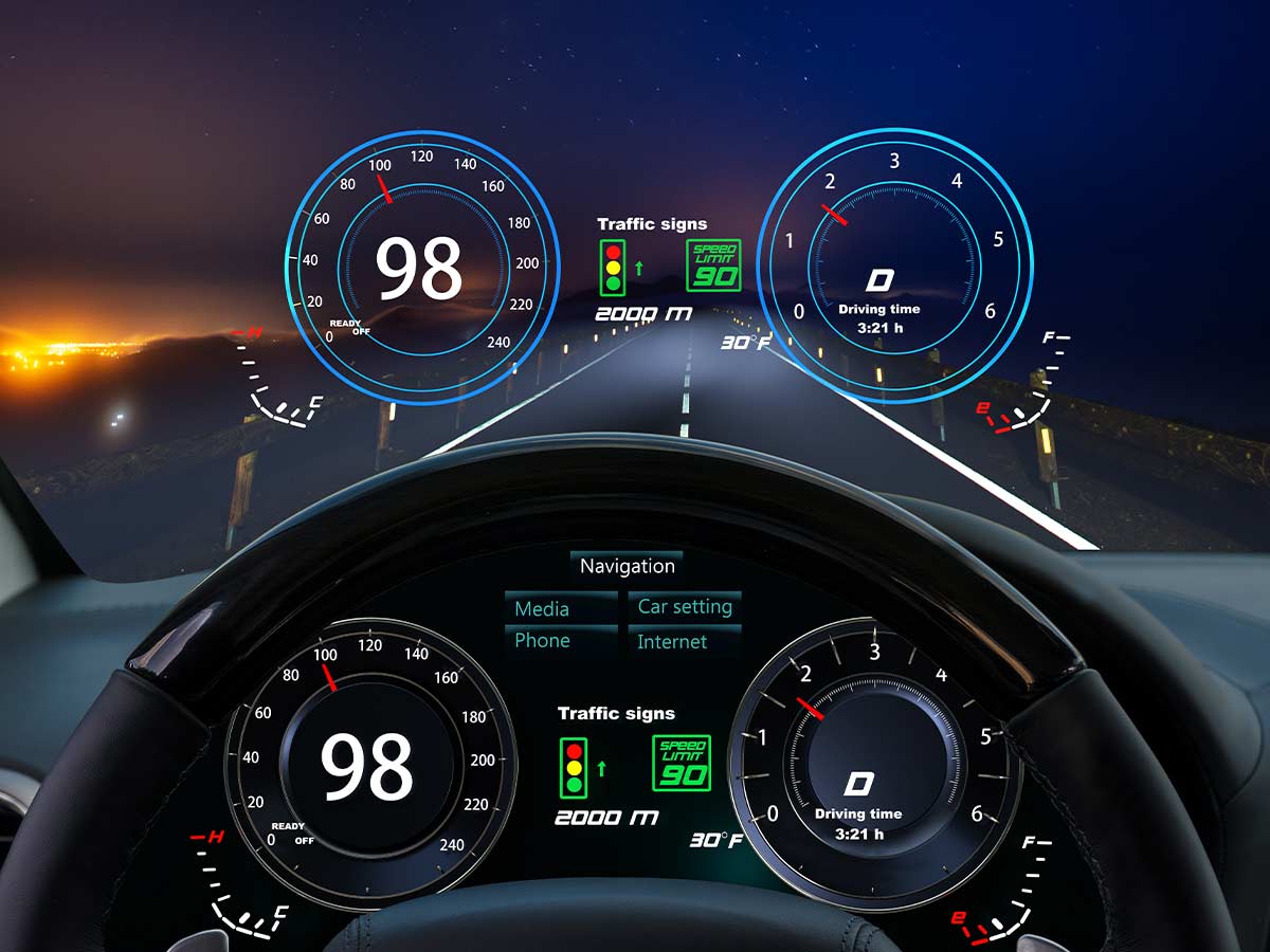 <p>The Head-Up Display projects important information just below the driver’s line of sight. </p> <p>This technology encourages drivers to keep their eyes on the road, potentially preventing accidents and saving lives. HUDs can display speed limits, music tracks, temperature, and incoming calls.</p>