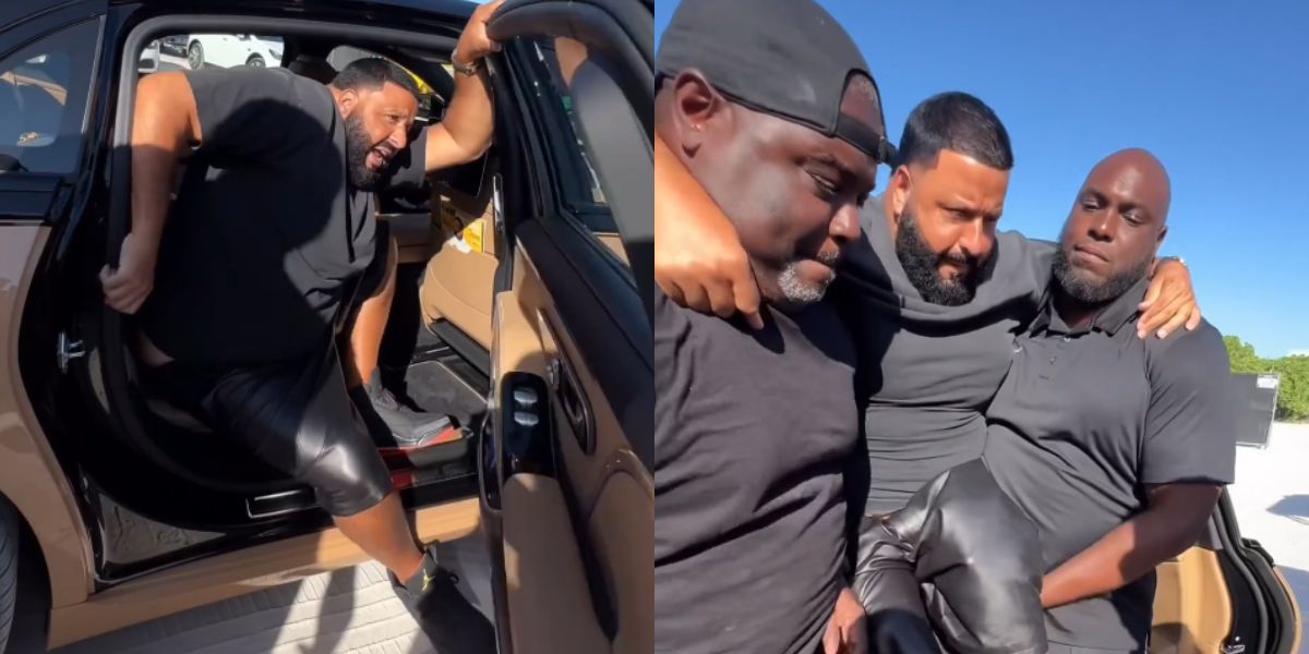 videomateriale: dj khaled blir båret av sikkerhetsvakter for å ikke søle til joggeskoene sine.