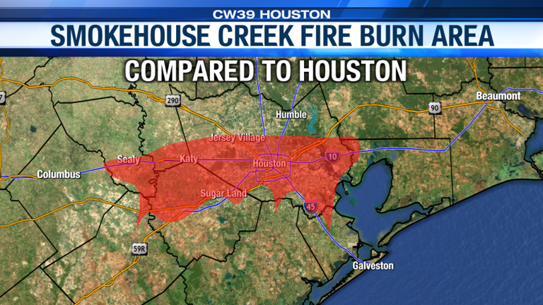 Comparing the Smokehouse Creek Fire to major Texas cities