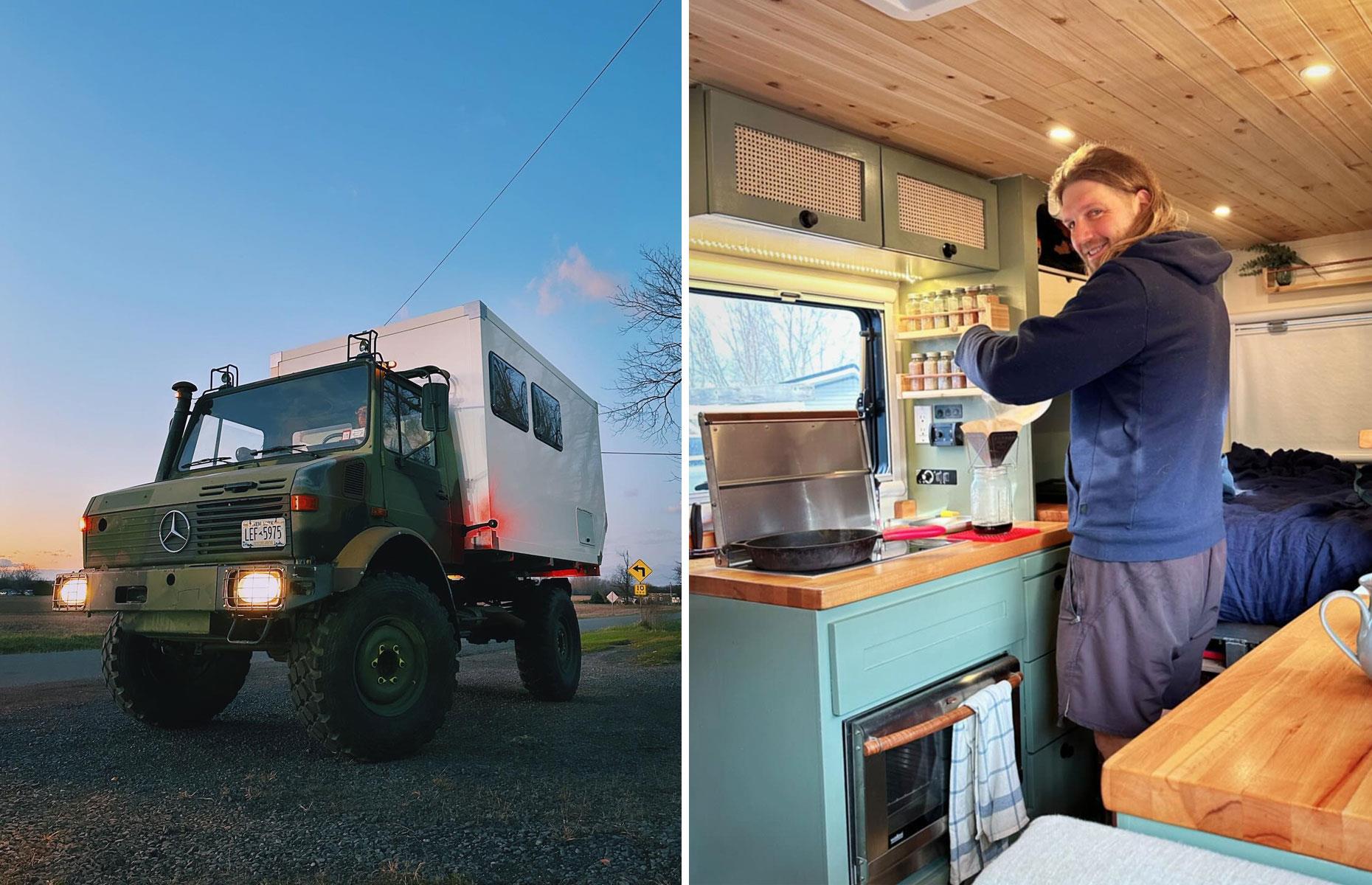 <p>Bitten by the motorhome makeover bug, Savannah and Drew have since purchased their dream vehicle: a 1987 Mercedes-Benz Unimog 1300L, an ex-German military ambulance. They are currently in the process of converting the rig into their full-time home. Once complete, the couple are looking forward to taking their tiny-but-tough home on wheels on off-grid adventures with their two dogs, Pablo and Mateo. </p>
