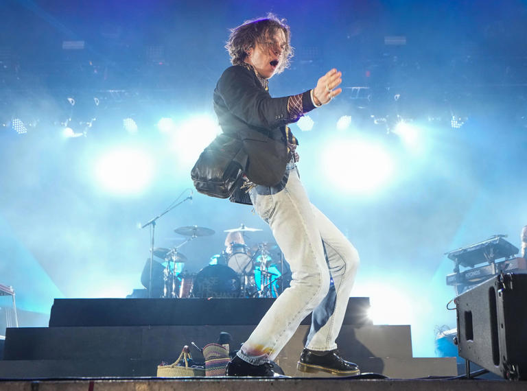 Lead singer of Cage the Elephant, Matt Shultz, performs during the ALL IN Music and Arts Festival on Sunday, Sept. 4, 2022, at the Indiana State Fairgrounds in Indianapolis.