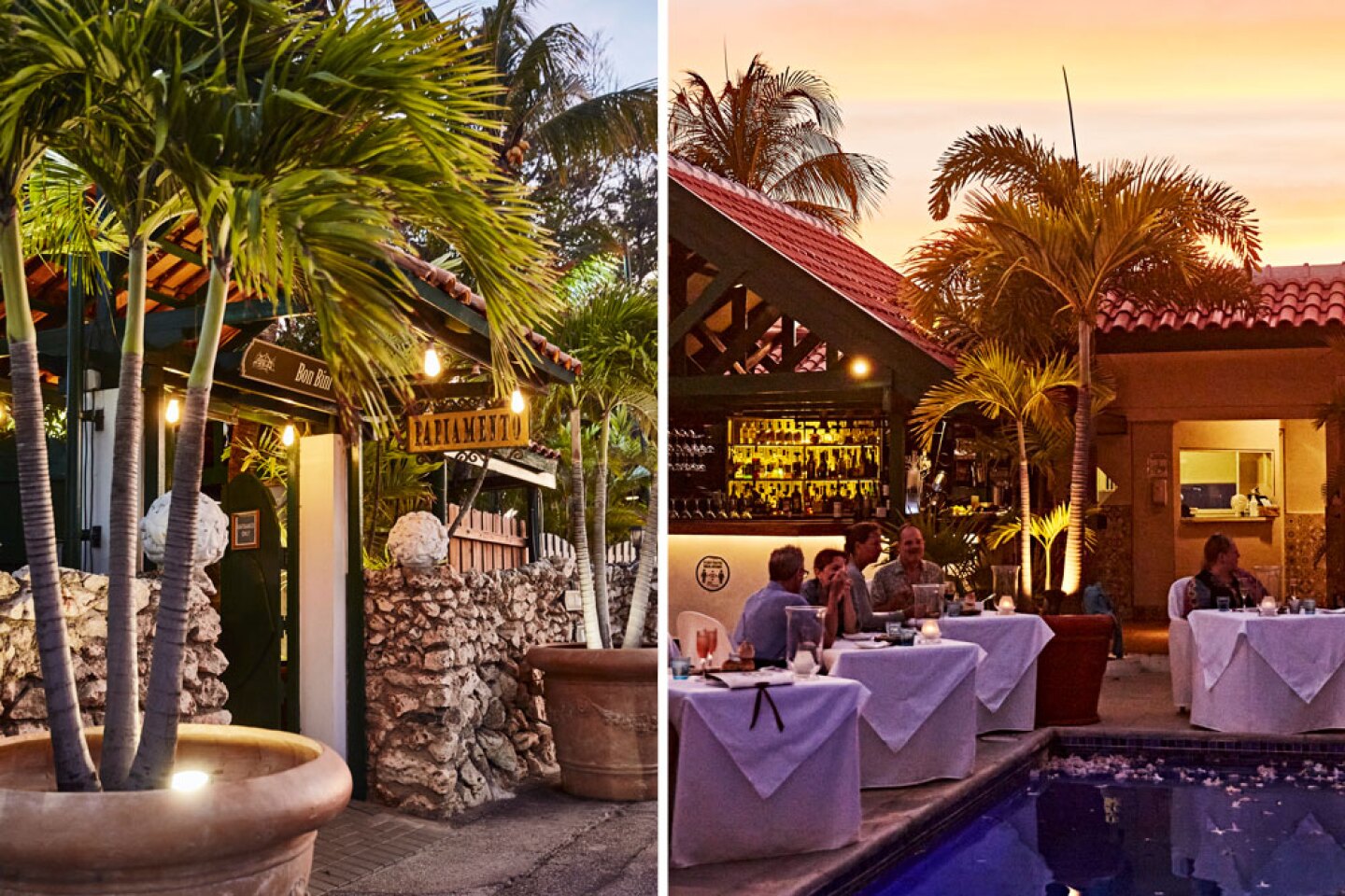 <a>At Papiamento, you can dine poolside on authentic Aruban dishes like keshi yena, or stuffed cheese.</a>