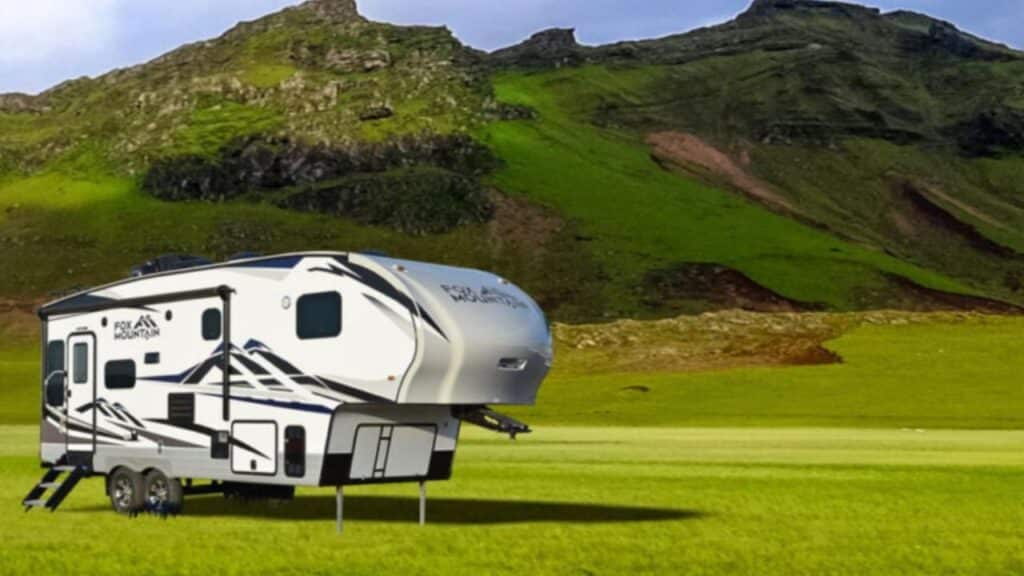 <p>While it is still well under 30 feet in length, you will notice that the Northwood Fox Mountain 235RLS has a slightly heavier hitch weight than the previous small 5th wheel camper. Overall, however, this trailer is actually lighter, but the weight is simply distributed differently. </p><p>The floor plan in this smallest 5th wheel trailer features a central kitchen with a lounge area on the back wall. That lounge area comes standard with a jackknife sofa and decorative throw pillows. But you will always have the option of upgrading to two separate lounge recliners. </p><p>This Fox Mountain small 5th wheel camper checks a few important boxes for off-grid camping. That includes being built on a more rugged, independently-certified off-road chassis and including a 45-watt solar panel with a sidewall solar port as a standard feature. </p><p>Of course, <a href="https://thewaywardhome.com/10-essentials-for-rv-boondocking" rel="noopener"><strong>experienced boondockers</strong></a> may opt to upgrade to the 100 or 170-watt solar panel, but it is great to have this as an option. </p><p>After reviewing them, some of the interior features that popped off the page for me include: </p><ul> <li>10 Cubic Foot Fridge with Cold Weather Kit</li> <li>32” LED TV with AM/FM/CD/DVD Player and Bluetooth Connectivity</li> <li>Stainless Steel Appliances and Solid Surface Kitchen Countertops</li> <li>Glass Shower Enclosure</li> <li>Four Season Insulation with R-18 Ceiling. </li> </ul>