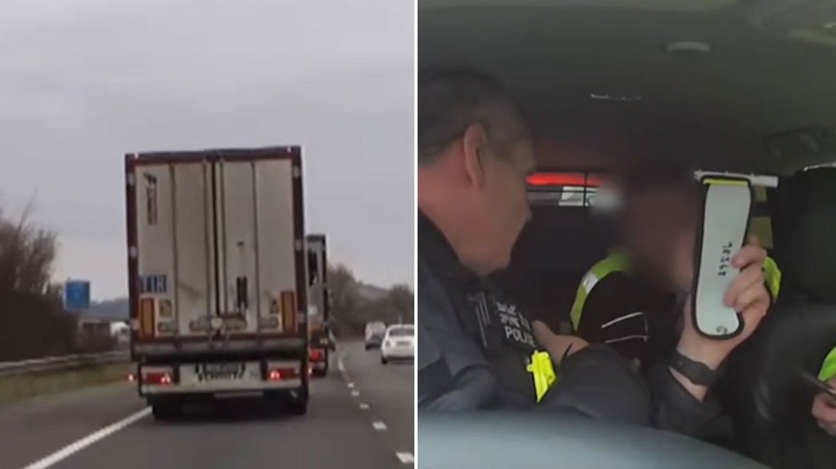 drink-driver more than three times over limit swerves lorry across motorway