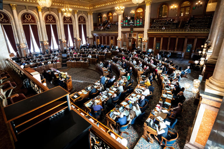 The Iowa House of Representatives votes on HF 2612 at the Iowa State Capitol on Thursday, Feb. 29, 2024, in Des Moines.