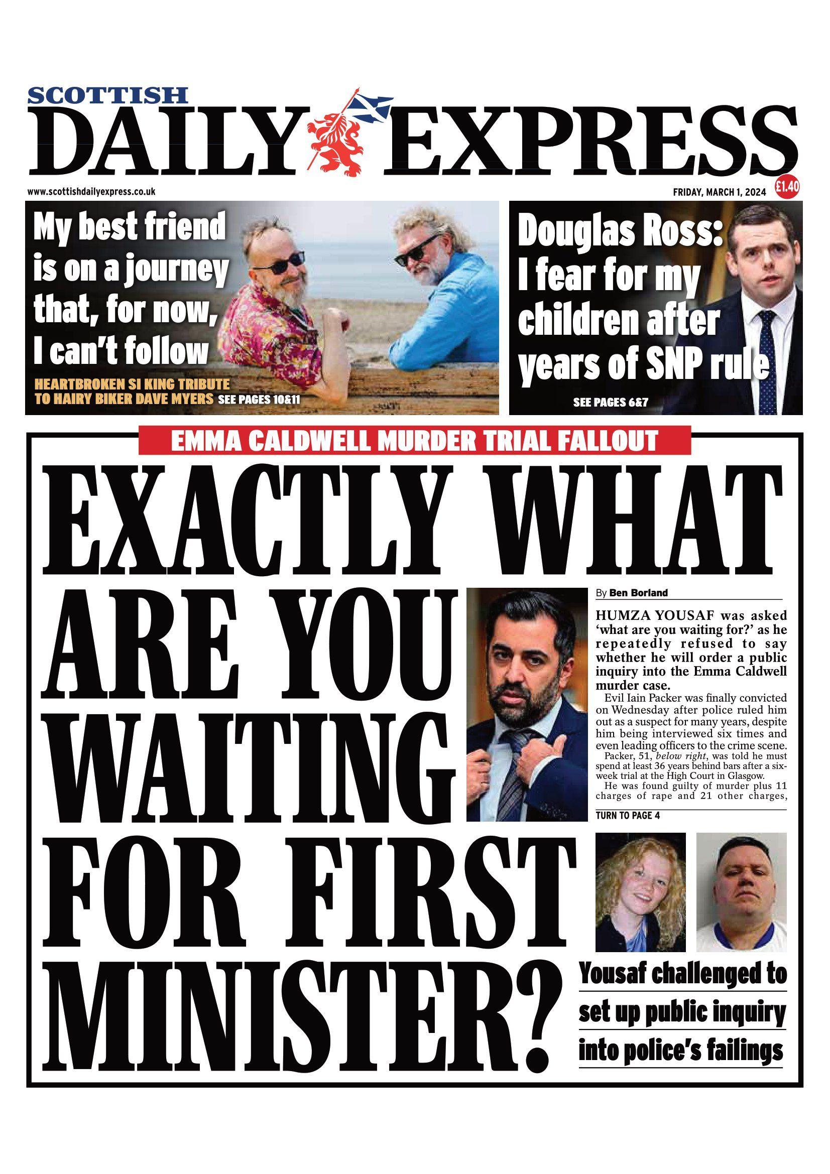 scotland's papers: calls for emma inquiry and ross fears for family