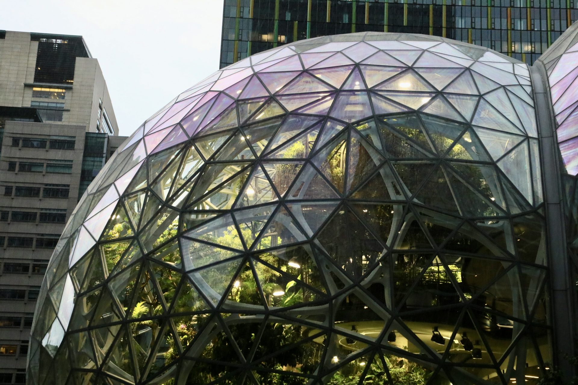 <p>Another great example: The Spheres from Seattle, Washington, in the US Northwest. The three transparent greenhouses are filled with different types of plants, concentrating a variety of greenery in a single space.</p>