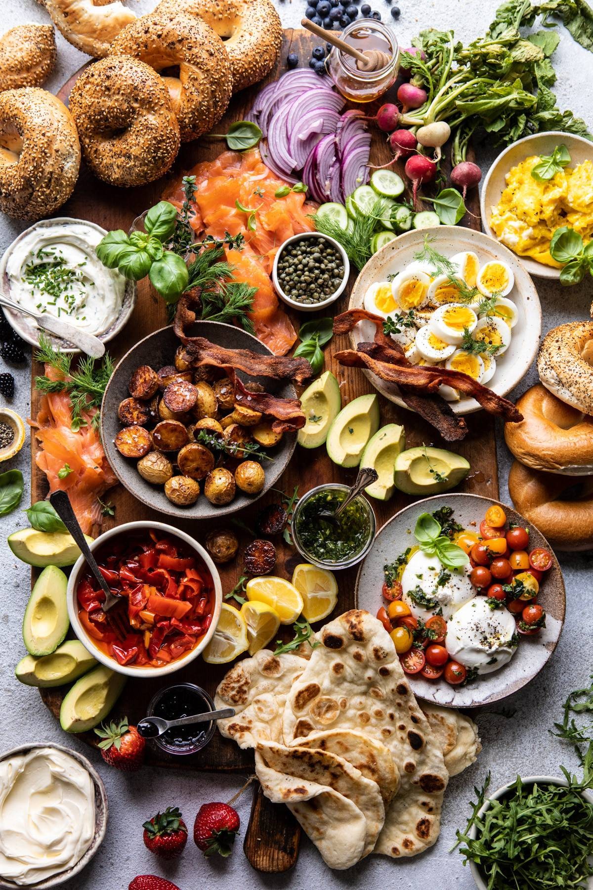 Set and stage the best Easter brunch by laying every treat out on a board, charcuterie-style. Everyone can pick what they want for themselves. Dig in! (via Half Baked Harvest)