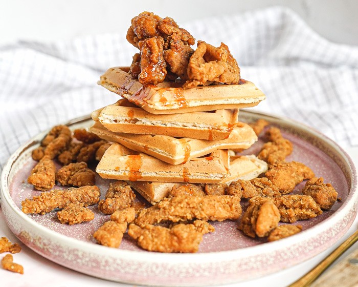Vegan chicken makes fluffy, flavorful waffles stand out in this easy brunch recipe. This meal is always the perfect balance of sweet and savory, which leaves us wanting more! (via <strong>The Edgy Veg</strong>)