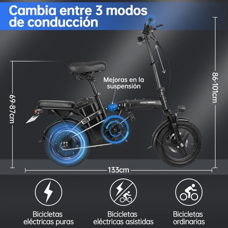 Bicicleta Eléctrica Plegable HONEYWHALE Con El 30% De DESCUENTO Y 12 ...