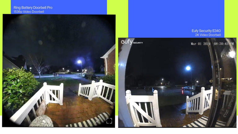 How the Ring Battery Doorbell Pro's night vision compares to the Eufy Security E340's. Maria Diaz/ZDNET