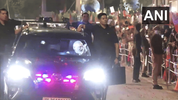 Prime Minister Narendra Modi conducts roadshow in Varanasi (Image/ANI)
