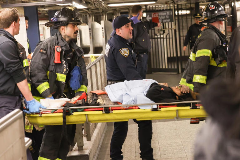 Members of the FDNY and NYPD pulled a woman off of the subway tracks after her boyfriend pushed her at the Fulton Street Station. Both of her feet were severed. William Farrington