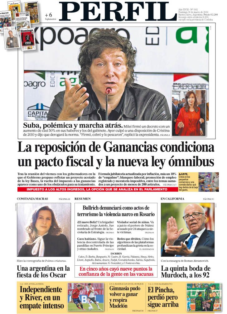 La Tapa Del Diario PERFIL Del Domingo 10 De Marzo De 2024