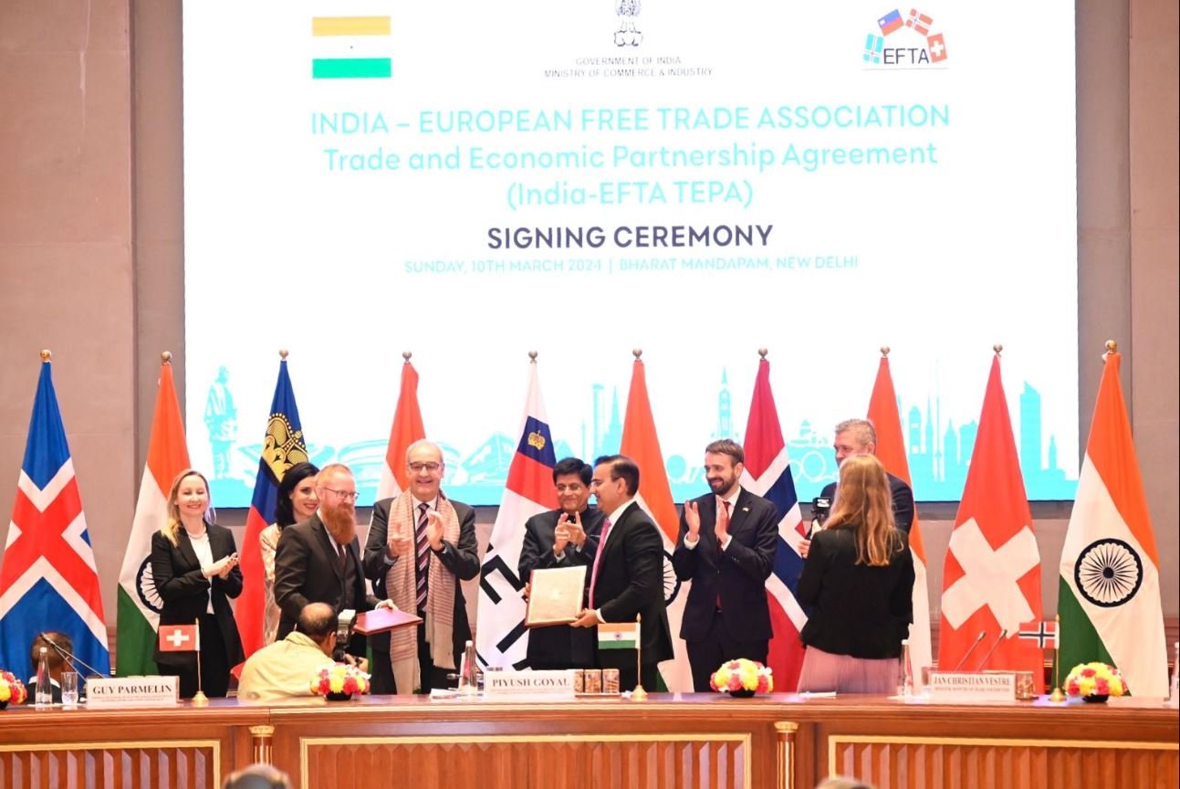 India Signs Free Trade Agreement With EFTA