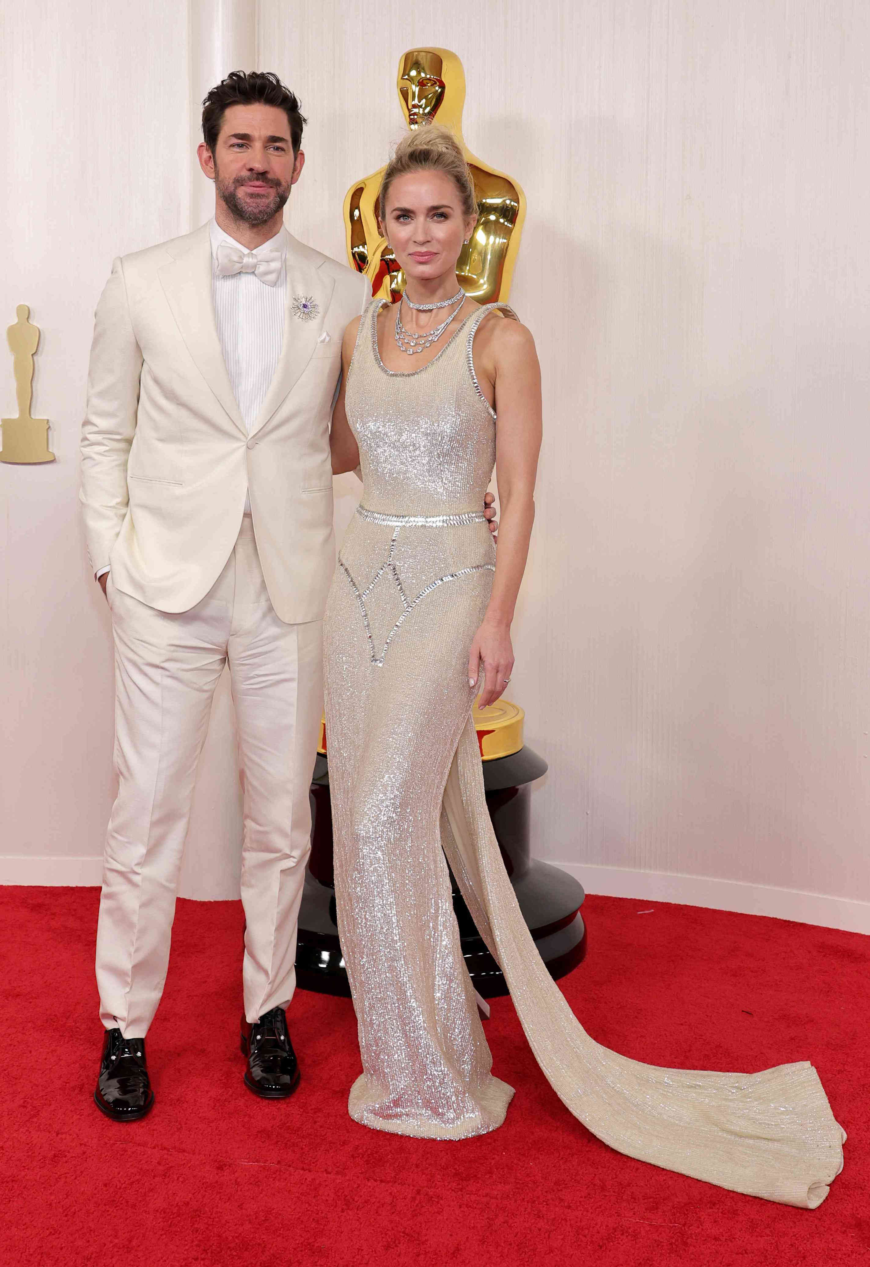 Emily Blunt And John Krasinski Matched In Winter Whites At The 2024 Oscars