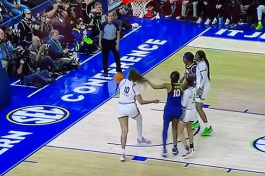 Angel Reese appeared to get away with a hair pull early in the first half before receiving an intentional foul in the second quarter.